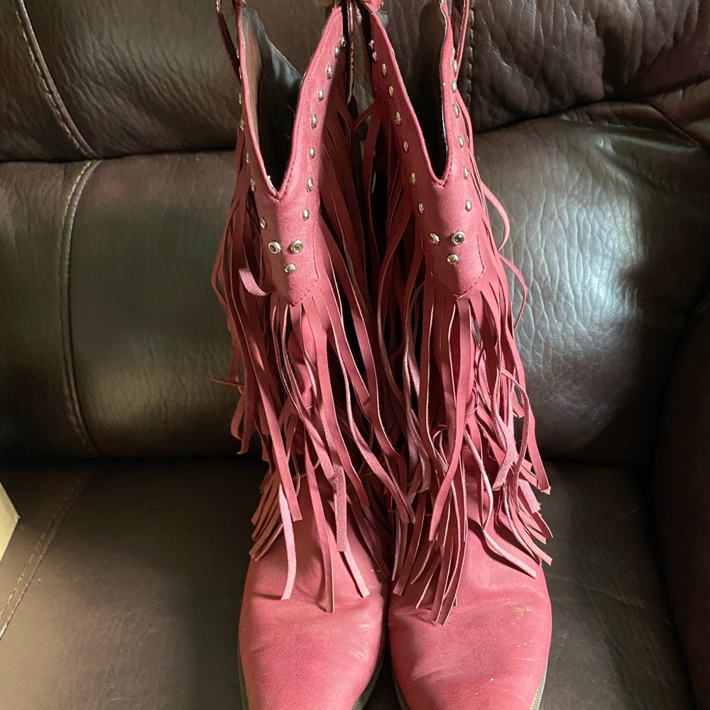 Burgundy Fringe Boots